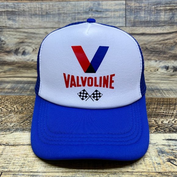 Valvoline Racing Mens Trucker Hat Blue Snapback Nascar Drag Race Motor Oil Cap - Picture 2 of 8